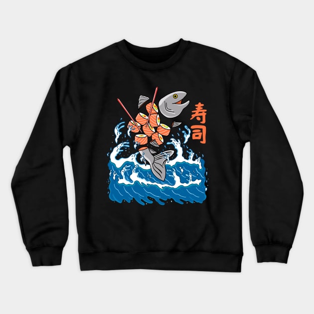 Salmon Sushi in the Wave Crewneck Sweatshirt by Kimprut